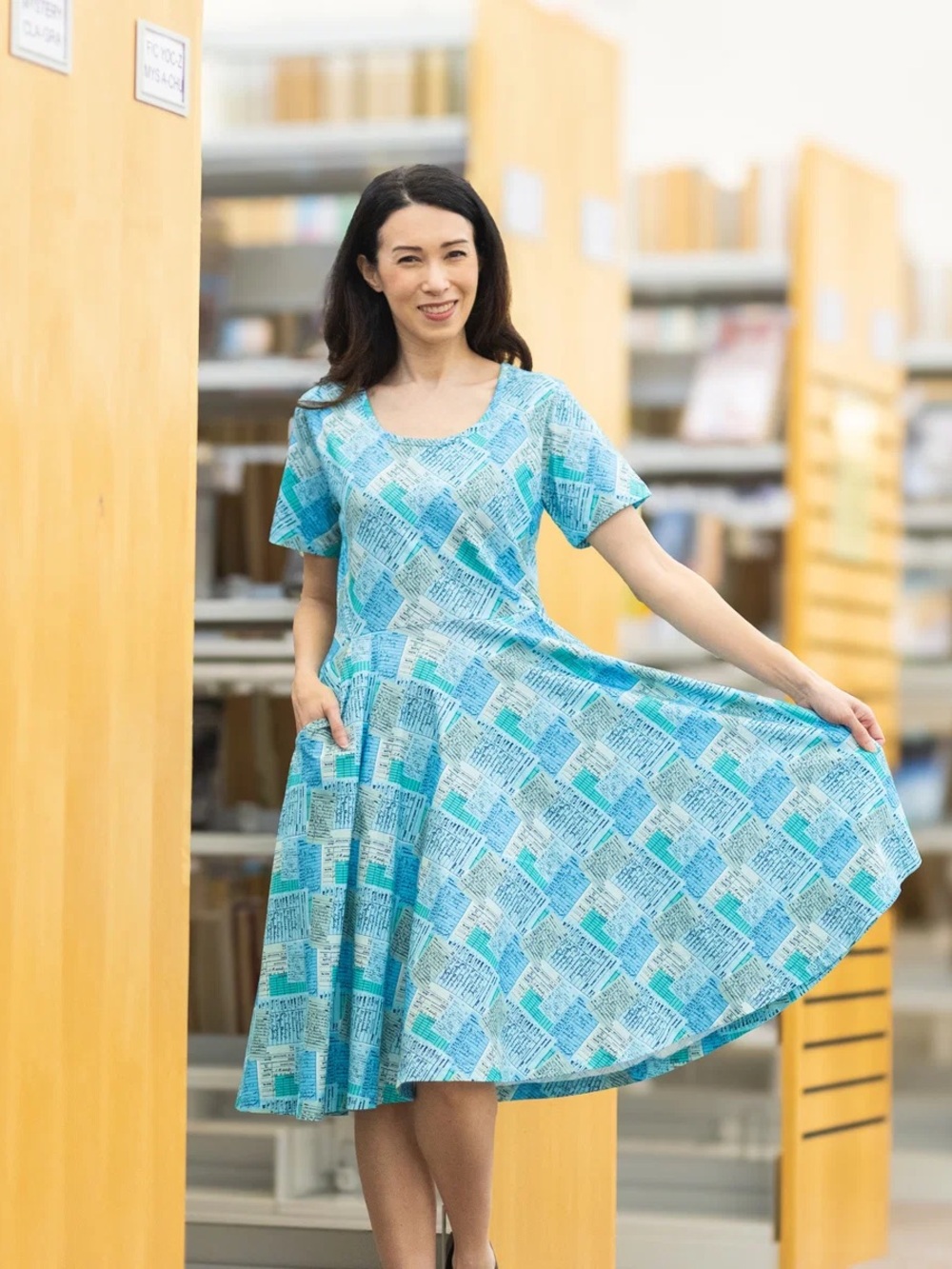 NWT Svaha Library Cards Twirl Dress Pockets organic cotton size medium librarian